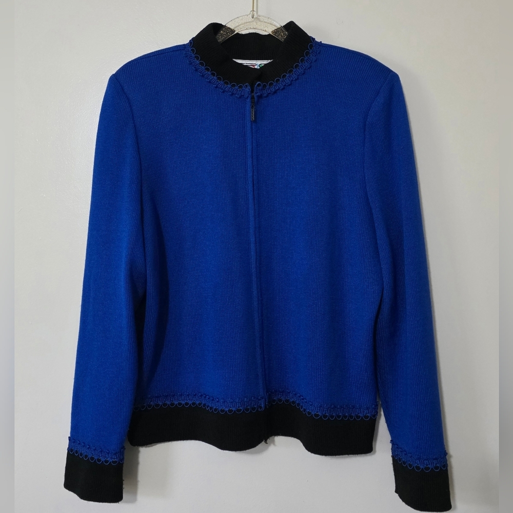 Vintage Eric Steven Cardigan Sweater Full Zip Ric Rac Trim Made In USA Mature